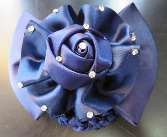 Navy Bun Holder with Crystal accents