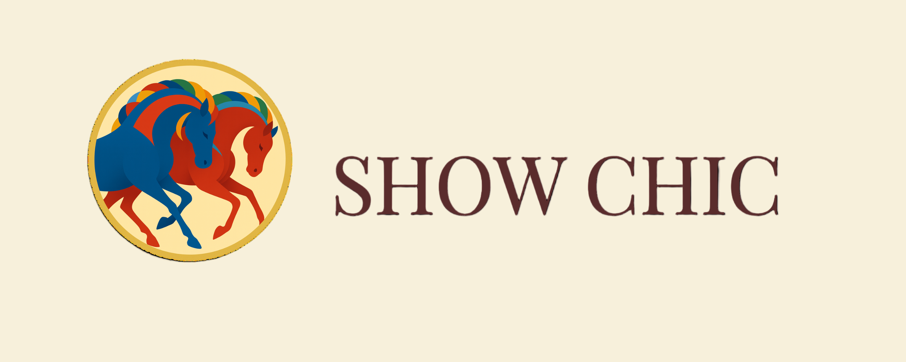 Logo of 'Show Chic' with a circular design featuring two horses and text on a white background.
